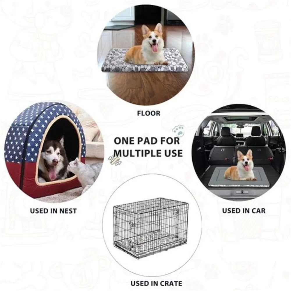 Dog Crate Pad Bed Mat Reversible Warm & Cool, Grey Stone Pattern